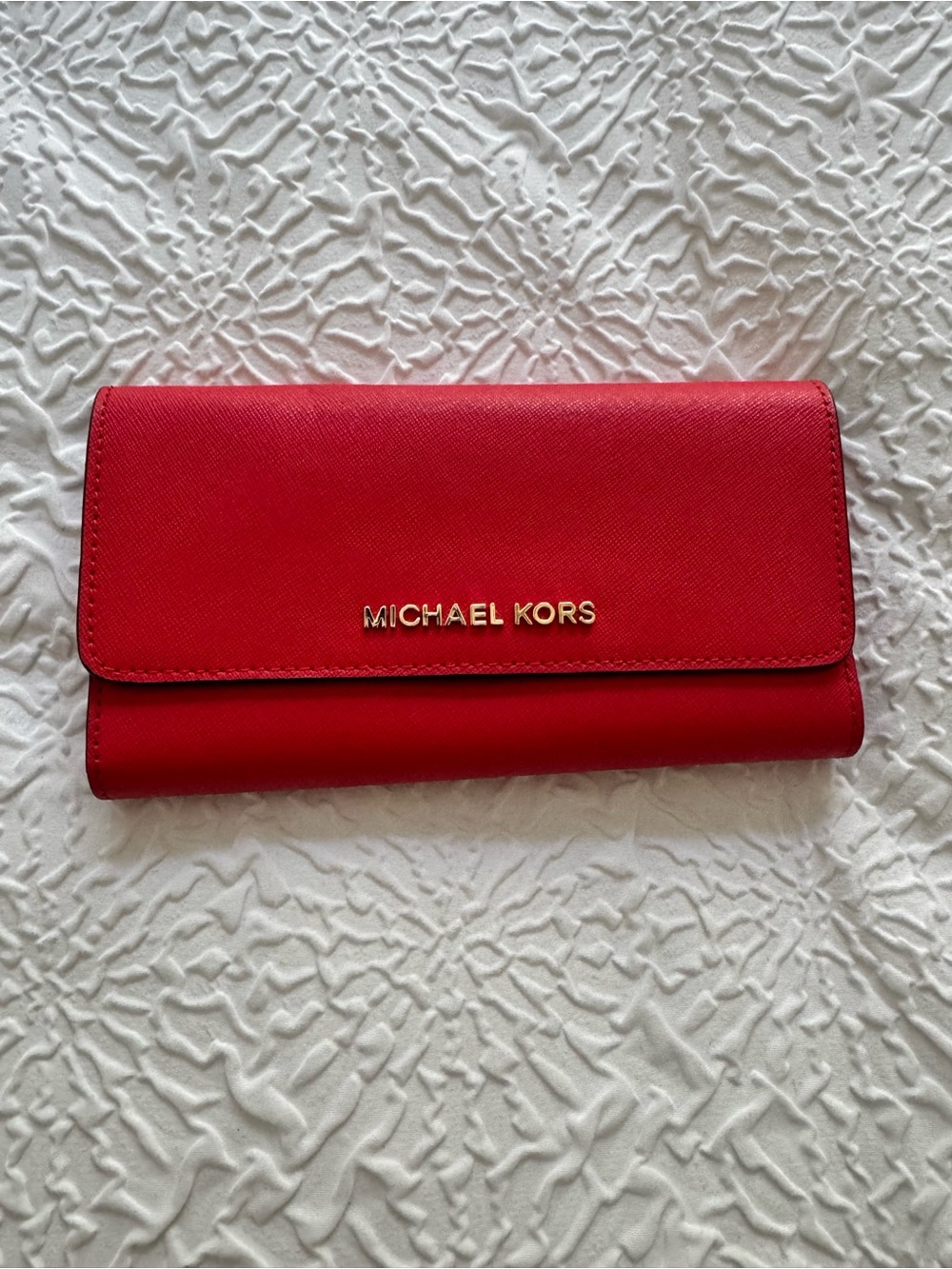 Michael Kors Red Saffiano Leather Trifold Continental Wallet